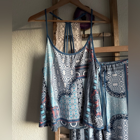 In Bloom by Jonquil Paisley Print Lace Cami & Wide Leg Pajama Set Sz: Med - Picture 3 of 14